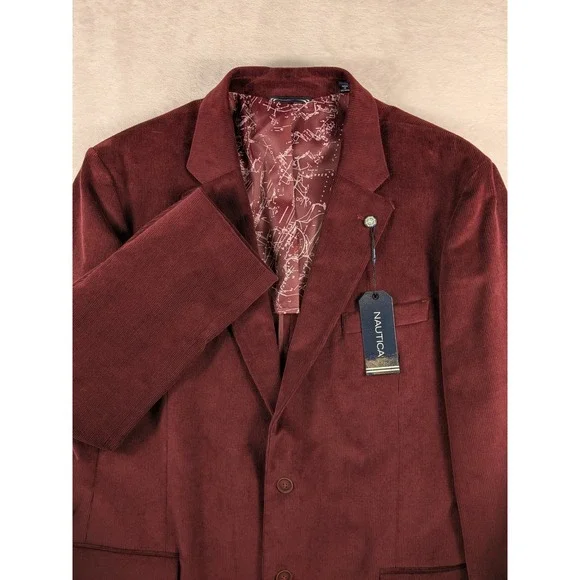 NWT $179 Nautica Mens‎ Corduroy Blazer Burgundy Burgundy Stretch Sport Coat L46
